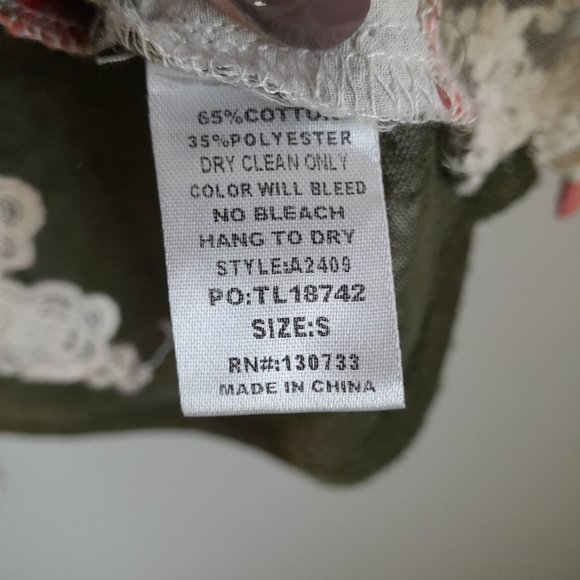 Umgee Mixed Media Plaid Button Up Convertible Sleeve Tunic Lace Trim Size S - Picture 13 of 13